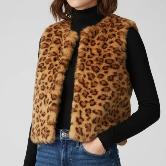 THIS IS THE ONE! Luxurious Women's Brown Leopard Print Rabbit Fur Vest Plush MED - Picture 1 of 14